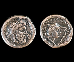 Stater aus Sybrita: Dionysos mit Efeukranz (Nachbildung) 