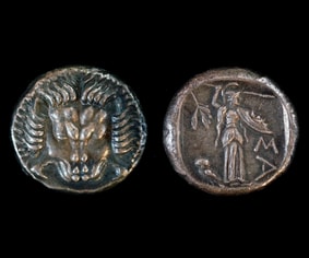 Tetradrachme aus Samos: Athena mit Eule und Olivenzweig (Nachbildung) 