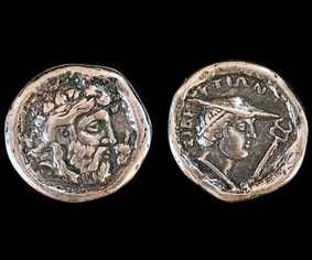 Stater aus Sybrita: Dionysos mit Efeukranz (Nachbildung) 