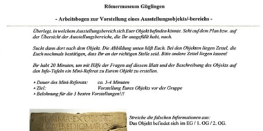 Arbeitsbögen zur Vorstellung eines Ausstellungsobjekts/-bereichs