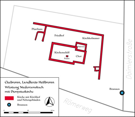 Grundriss Niederramsbach Wüstung St. Dionysius Kirche Archäologische Freilichtanlage Cleebronn